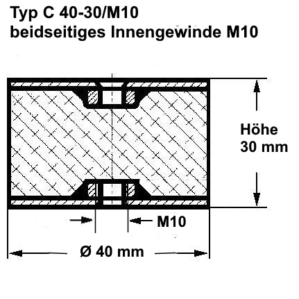TA Ø50 x 30 M10 x 28 NK 55° Taillierte Gummi-Metall-Puffer Schwingmetalle 