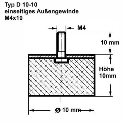 Typ D, Ø 10 Höhe 10 mm, AG M4x10, NK 55