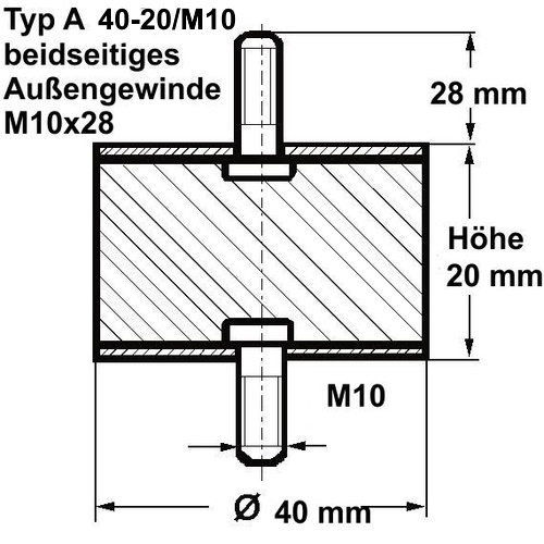Gummi-Metall-Puffer als Vibrationsdämpfer A 40x20 M10 NR Kautschuk