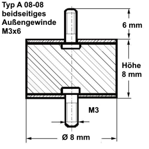 Typ A, Ø 8 Höhe 8 mm, AG/AG M3x6, NK 55