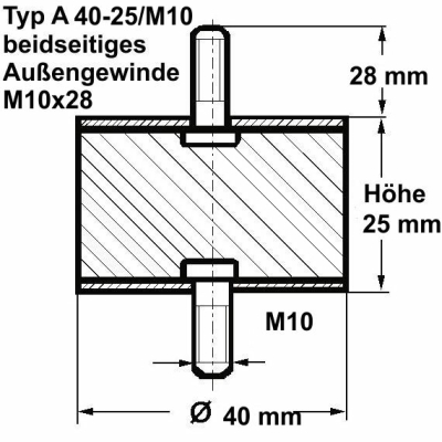 Typ A, Ø 40 Höhe 25 mm, AG/AG M10x28, NK 55