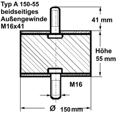 Typ A, Ø 150 Höhe 55 mm, AG/AG M16x41, NK 55