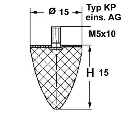 Typ KP, Ø 15 Höhe 15 mm, AG M5x10, NK 55