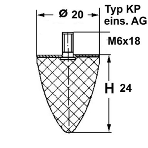 Typ KP, Ø 20 Höhe 24 mm, AG M6x18, NK 55