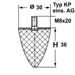 Typ KP, Ø 30 Höhe 36 mm, AG M8x20, NK 55