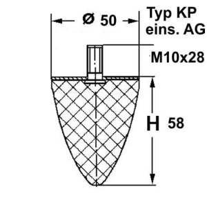 Typ KP, Ø 50 Höhe 58 mm, AG M10x28, NK 55