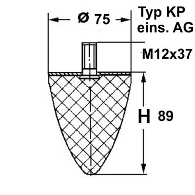 Typ KP, Ø 75 Höhe 89 mm, AG M12x37, NK 55
