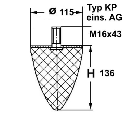 Typ KP, Ø 115 mm Höhe 136 mm, AG M16x43