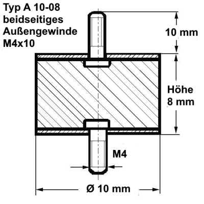 Typ A, Ø 10 Höhe 8 mm, AG/AG M4x10, NK 55
