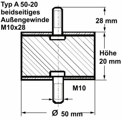 Typ A, Ø 50 Höhe 20 mm, AG/AG M10x28, NK 55