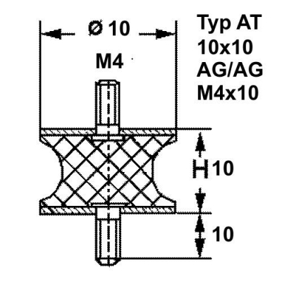 Typ AT, Ø 10 Höhe 10 mm, AG/AG M4x10, NK 55