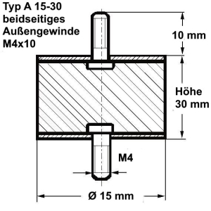 Typ A, Ø 15 Höhe 30 mm, AG/AG M4x10, NK 55