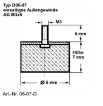 Gummi-Anschlagpuffer Typ D Ø 6 Höhe 7 mm, AG M3x6, NK 55