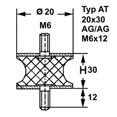 Typ AT, Ø 20 Höhe 30 mm, AG/AG M6x12, NK 55