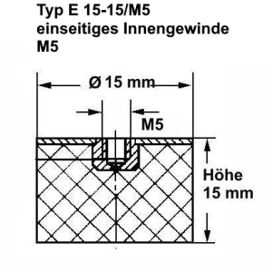 Typ E, Ø 15 mm Höhe 15 mm, IG M5, NK 55