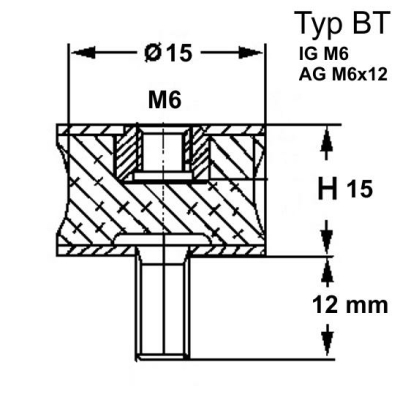 Typ BT, Ø 15 mm Höhe 15 mm, IG M6/AG M6x12