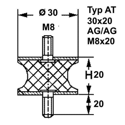 Typ AT, Ø 30 Höhe 20 mm, AG/AG M8x20, NK 55