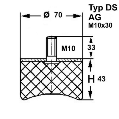 Typ DS, Ø 70 Höhe 43 mm, AG M10x30, NK 55