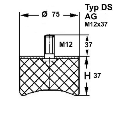 Typ DS, Ø 75 mm Höhe 37 mm, AG M12x37