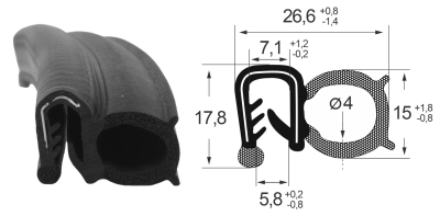 Kantenschutzdichtprofil 138688, KB 2-4, EPDM, schwarz