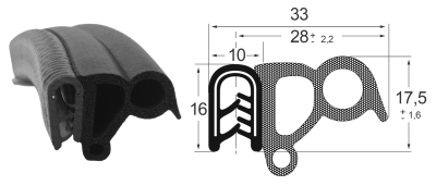 Kantenschutzdichtprofil 1310073, KB 2,5-4, EPDM, schwarz