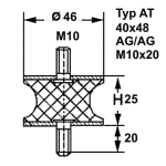 Typ AT, Ø 46 Höhe 25 mm, AG/AG M10x20, NK 55