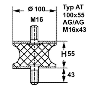 Typ AT, Ø 100 Höhe 55 mm, AG/AG M16x43, NK 55