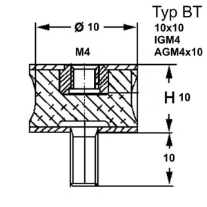 Typ BT, Ø 10 Höhe 10 mm, IG M4/AG M4x10, NK 55