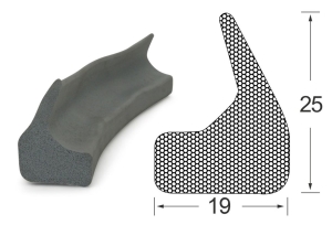 Moosgummiprofil MGG25024, mit Lippe, EPDM 19x25, grau