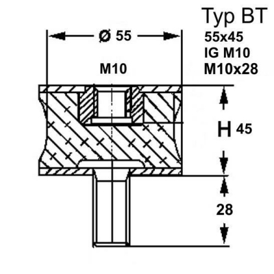 Typ BT, Ø 55 Höhe 45 mm, IG M10/AG M10x28, NK 55