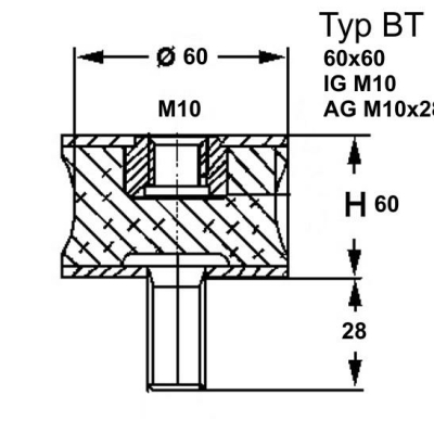 Typ BT, Ø 60 mm Höhe 60 mm, IG M10/AG M10x28