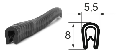 Kantenschutzprofil 1310064, KB 0,8-1,5, PVC 5,5x8, schwarz,