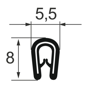 Kantenschutzprofil 1310064, KB 0,8-1,5, PVC 5,5x8, schwarz,