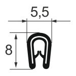 Kantenschutzprofil 1310064, KB 0,8-1,5, PVC 5,5x8, schwarz,