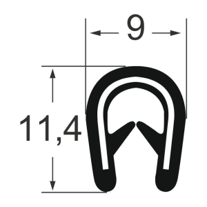 Kantenschutzprofil 1310033, KB 2-4, PVC 9x11,4, schwarz