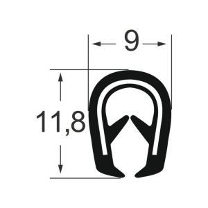 Kantenschutzprofil 1311019, KB 1-3, PVC 9x11,8, schwarz
