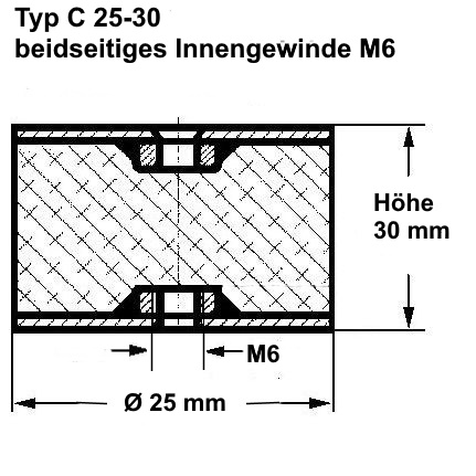 Metall-Gummipuffer TYP 1 (A), beidseitig Außengewinde, Durchmesser 30 mm,  Gewinde M8, Höhe 20 mm (Nr. 462419) 