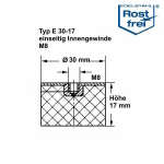 Typ E, Ø 30 H 17 mm, IG M8, A2, NK 55
