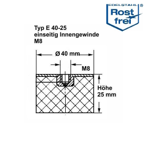 Typ E, Ø 40 H 25 mm, IG M8, A2, NK 55