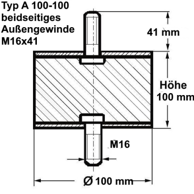 Typ A, Ø 100 Höhe 100 mm, AG/AG M16x41, NK 55