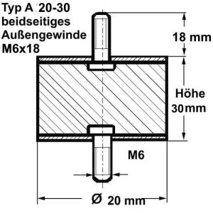 Gummi-Metall-Puffer Typ A, Ø 20 Höhe 30 mm,...