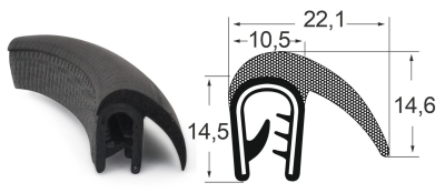 Kantenschutzdichtprofil 1310034S, KB 2-5, PVC/EPDM, schwarz