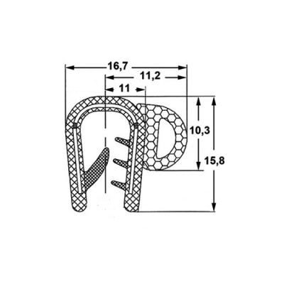 Kantenschutzdichtprofil 1310032, KB 4-6, PVC/EPDM, schwarz