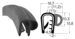 Kantenschutzdichtprofil 1310032, KB 4-6, PVC/EPDM, schwarz