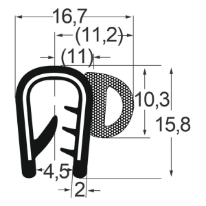 Kantenschutzdichtprofil 1310032, KB 4-6, PVC/EPDM, schwarz