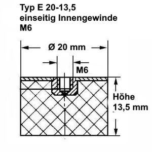 Typ E Ø 20 mm Höhe 13,5 mm, IG M6, NK 55