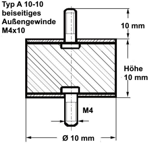 Typ A, Ø 10 Höhe 10 mm, AG/AG M4x10, NK 55