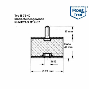 Typ B, Ø 75 H 40 mm, IG M12/AG M12x37, A2, NK55