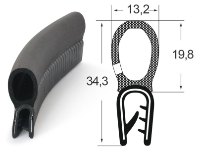 Kantenschutzdichtprofil 13100074, KB 2-4, PVC/EPDM, schwarz