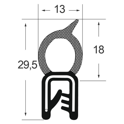 Kantenschutzdichtprofil 13110312, KB 1-2,5, EPDM, schwarz